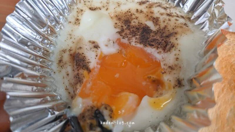 ヘルシオグリエ（シャープ）トースターで6分加熱した卵は生っぽい