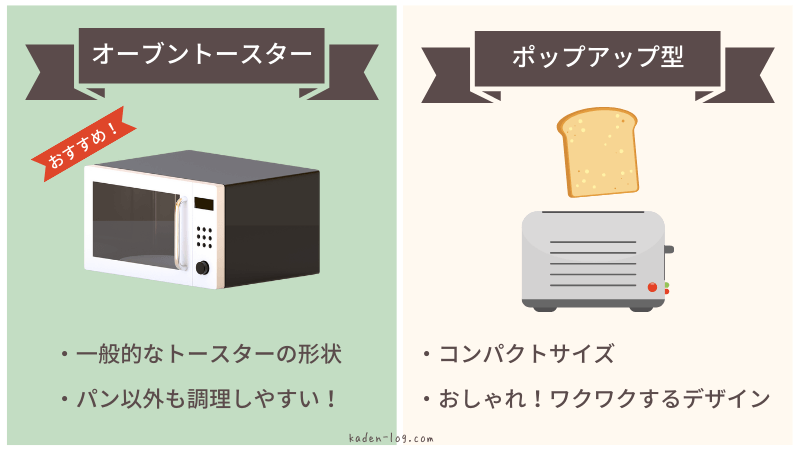 アラジントースターはオーブントースター型とポップアップ型が存在する