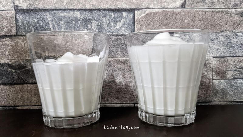 ネスプレッソ エアロチーノ4で作ったカプチーノ用、マキアート用ミルクを比較する